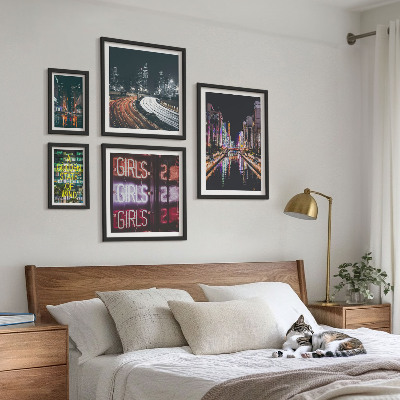 Billedsæt over sofa Moderne by om natten neon