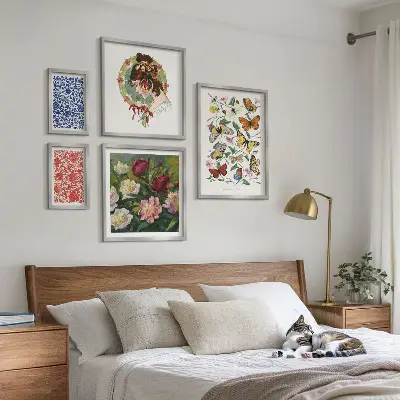 Billedsæt til sofa vintage dekorationer med blomster og sommerfugle