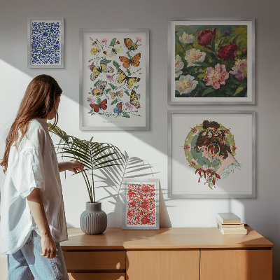 Billedsæt over sofa Blomster sommerfugle vintage dekorationer
