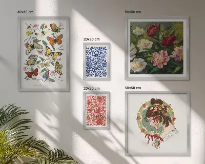Billedsæt til sofa vintage dekorationer med blomster og sommerfugle