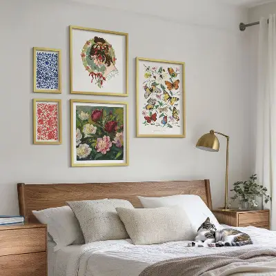 Billedsæt til sofa vintage dekorationer med blomster og sommerfugle