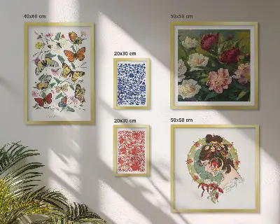 Billedsæt til sofa vintage dekorationer med blomster og sommerfugle