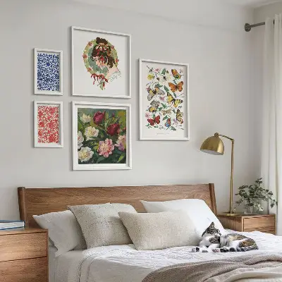 Billedsæt til sofa vintage dekorationer med blomster og sommerfugle