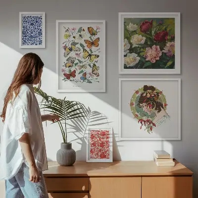 Billedsæt til sofa vintage dekorationer med blomster og sommerfugle