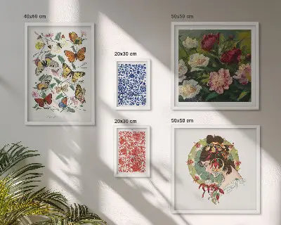 Billedsæt til sofa vintage dekorationer med blomster og sommerfugle