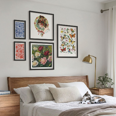 Billedsæt over sofa Blomster sommerfugle vintage dekorationer