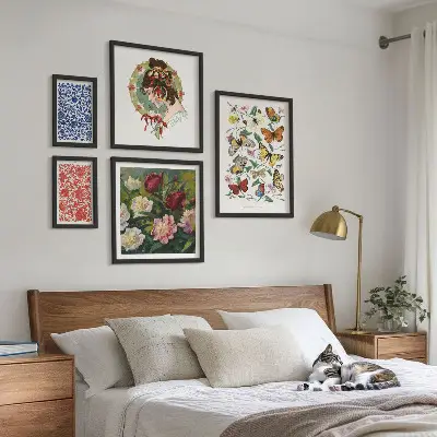 Billedsæt til sofa vintage dekorationer med blomster og sommerfugle