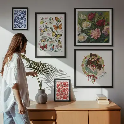 Billedsæt til sofa vintage dekorationer med blomster og sommerfugle