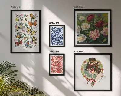 Billedsæt til sofa vintage dekorationer med blomster og sommerfugle