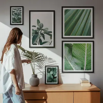 Billedkomposition til væg med inspirationer til tropiske planter