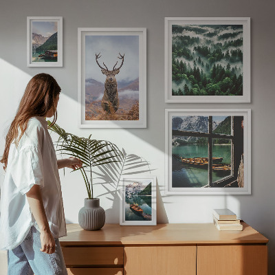 Billedsæt over sofa Natur vilde dyr bjerge