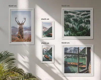 Billedsæt til væg med motiv af vilde dyr i bjerge