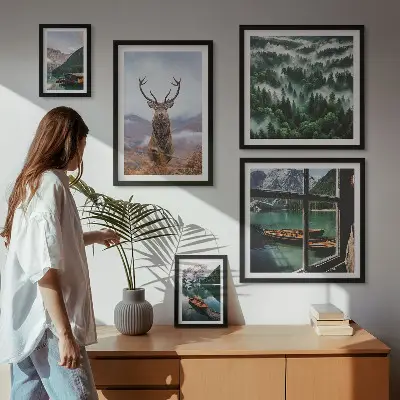 Billedsæt til væg med motiv af vilde dyr i bjerge