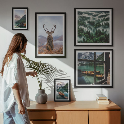 Billedsæt over sofa Natur vilde dyr bjerge
