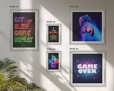 Billedkomposition til væg med neon computerspiltemaer
