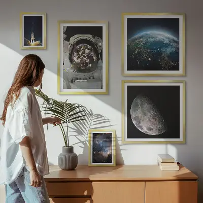 Astronautens rumopdagelser billedsæt over sofa