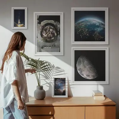 Astronautens rumopdagelser billedsæt over sofa