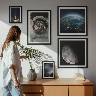 Astronautens rumopdagelser billedsæt over sofa