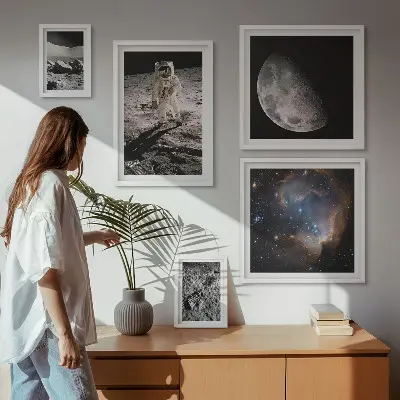 Billedsæt til sofa med motiv af kosmiske opdagelser og hemmeligheder
