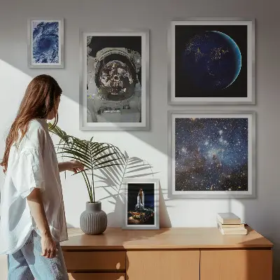 Astronauternes rumopdagelser billedsæt over sofa