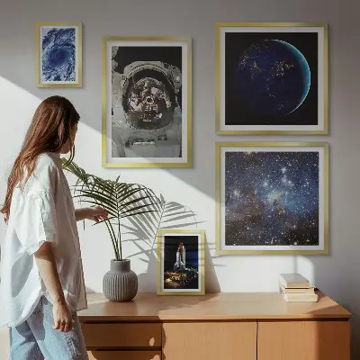 Astronauternes rumopdagelser billedsæt over sofa