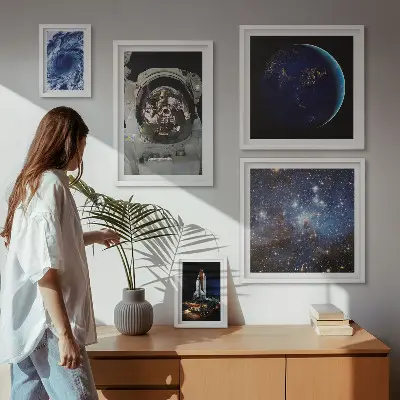 Astronauternes rumopdagelser billedsæt over sofa