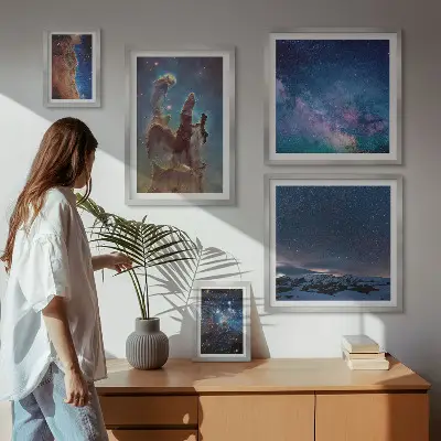 Kosmiske landskaber af galakser billedsæt til at hænge over sofa