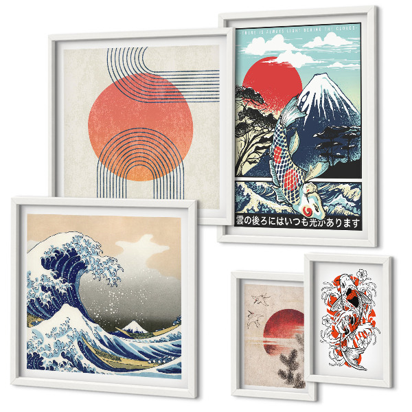 Billedkomposition til væg Japanske kunstmotiver bølger