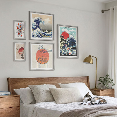Billedkomposition til væg Japanske kunstmotiver bølger