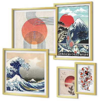 Billedkomposition til væg Japanske kunstmotiver bølger