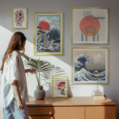 Billedkomposition til væg Japanske kunstmotiver bølger