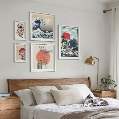 Billedkomposition til væg Japanske kunstmotiver bølger