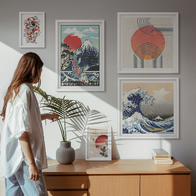 Billedkomposition til væg Japanske kunstmotiver bølger