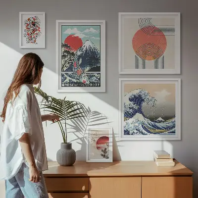 Billedkomposition til væg japanske kunstmotiver med bølger
