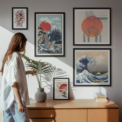 Billedkomposition til væg Japanske kunstmotiver bølger