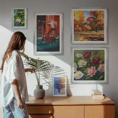 Blomster i forårslandskabet billedsæt over sofa