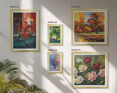 Blomster i forårslandskabet billedsæt over sofa