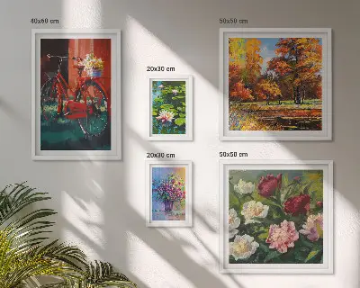 Blomster i forårslandskabet billedsæt over sofa