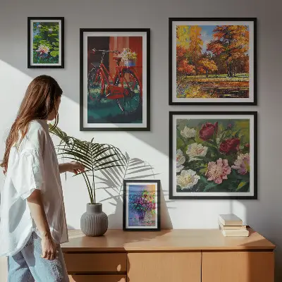 Blomster i forårslandskabet billedsæt over sofa