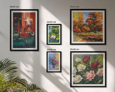 Blomster i forårslandskabet billedsæt over sofa