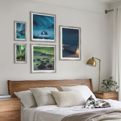 Billedsæt over sofa Vinterlandskaber med nordlys