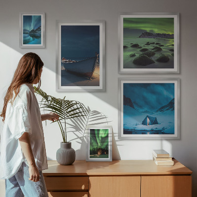 Billedsæt over sofa Vinterlandskaber med nordlys