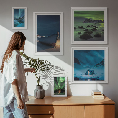 Billedsæt over sofa Vinterlandskaber med nordlys