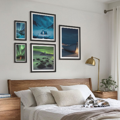 Billedsæt over sofa Vinterlandskaber med nordlys