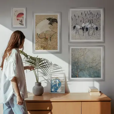 Naturmaleri med fuglemotiv stilfuld billedkomposition til væg