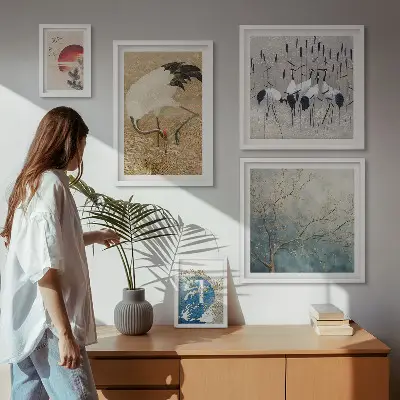Naturmaleri med fuglemotiv stilfuld billedkomposition til væg