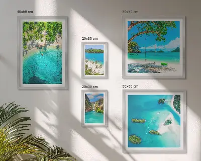 Billedsæt til sofa motiver af tropiske strande og paradisisk vand