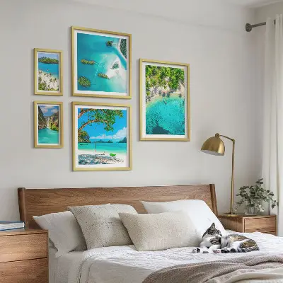 Billedsæt til sofa motiver af tropiske strande og paradisisk vand
