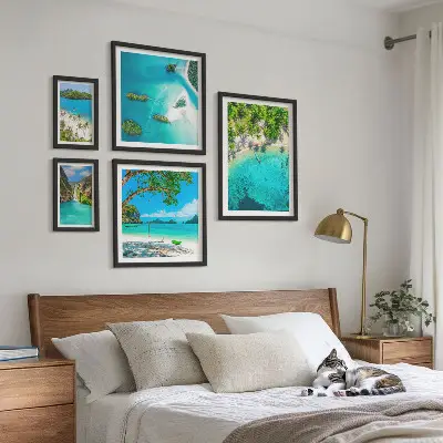 Billedsæt til sofa motiver af tropiske strande og paradisisk vand