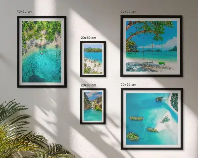 Billedsæt til sofa motiver af tropiske strande og paradisisk vand